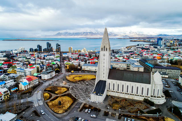 The capital city of Reykjavik with the Hallgrímskirkja Church looking over it