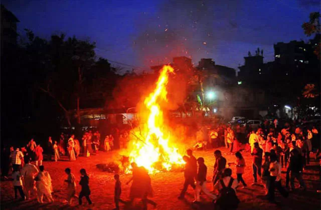 Holika Dahan, a traditional ritual celebrated one night before actual Holi.