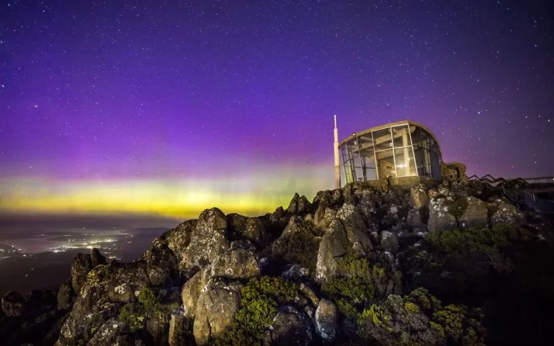 Southern lights dancing over Mount Wellington