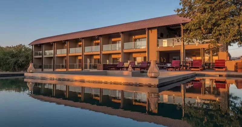 The exterior of the Pangolin Chobe Hotel
