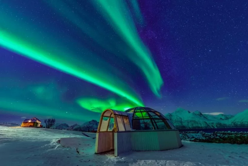 Aurora Borealis overhead a Tromso Ice Dome