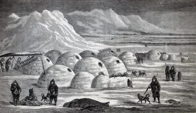 An illustration depicting early Inuit settlements