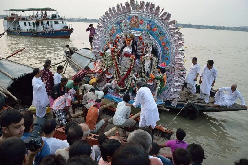 Goddess Durga immersed into the river