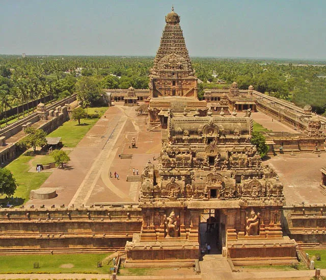 temple arena aerial view in Thanjavur city tamil nadu