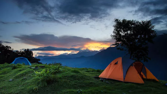 beautiful sunset from tents in Yuksom town, Sikkim