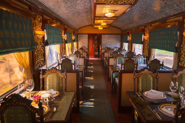 green dining room in the maharaja express train