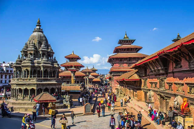 blue sky over durbar square in patan, nepal