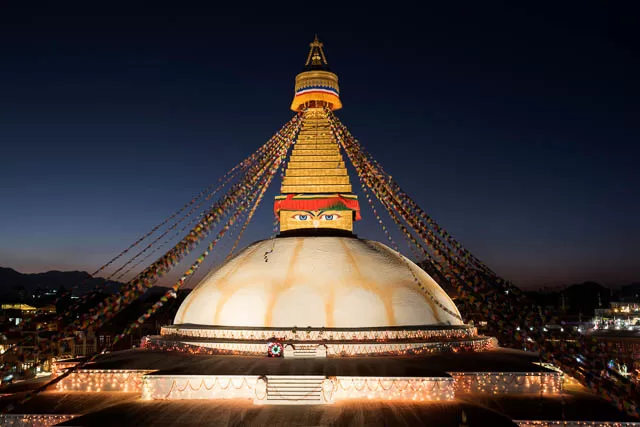boudhnath stupa at night in kathmandu, nepal