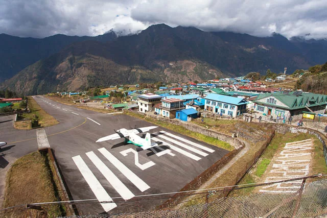 view of lukla village and airport, khumbu valley, solukhumbu, everest area, nepal himalayas