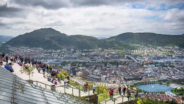 beautiful view of bergen city from top station reached by fløibanen funicular