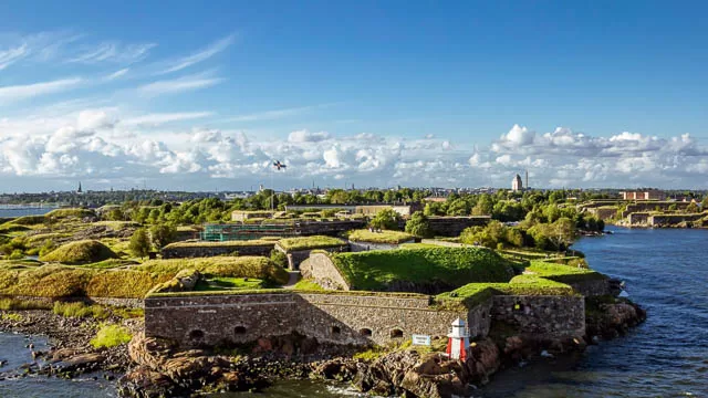 blue sky over suomenlinna or sveaborg sea fortress helsinki, finland