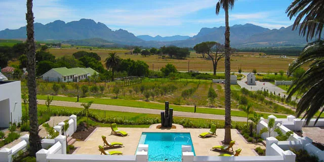 front view from a resort in stellenbosch town, south africa