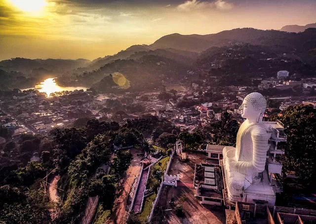 aerial view of bahirawakanda vihara buddha statue in kandy, sri lanka