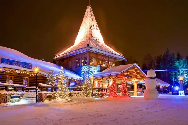 colorful lights on santa claus office in santa claus village rovaniemi, finland