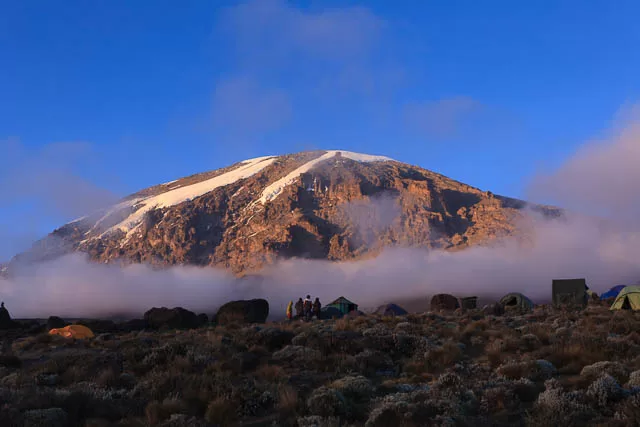 glacier view of mount kilimanjaro taken from the karanga camp on machame route, tanzania