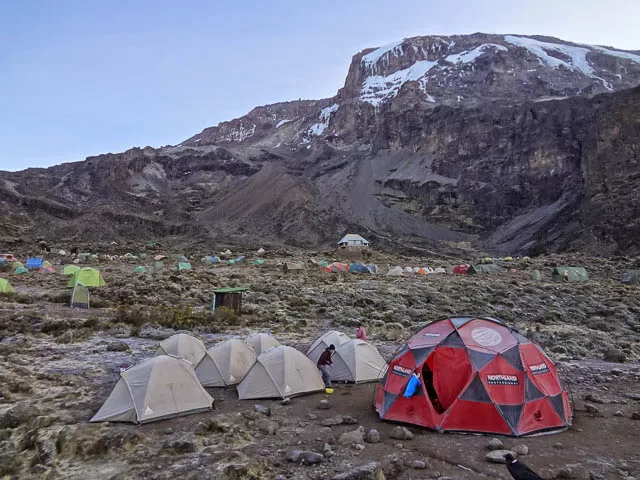 camping tents on barranco camp on lemosho route on mount kilimanjaro, tanzania