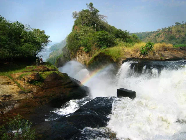 rainbow over the big drop of river nile called murchison falls, uganda