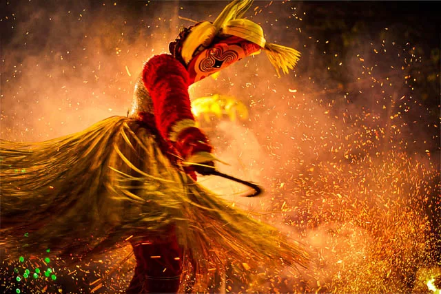 participants in full swing during theyyam festival in kerala