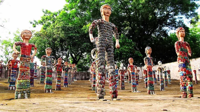 human impressions made from recyclable materials in the rock garden of chandigarh, punjab
