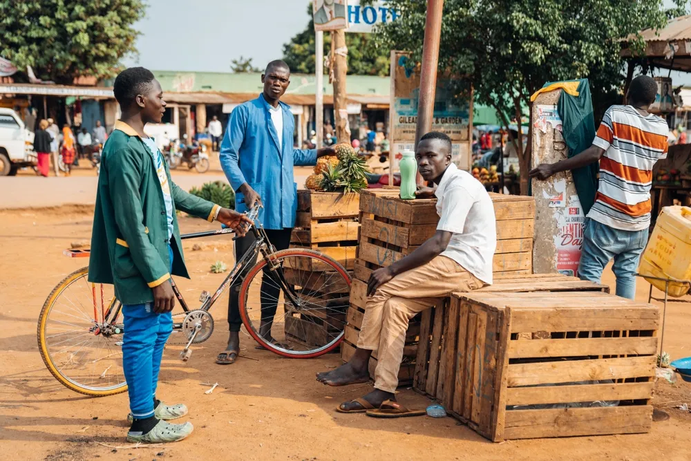 A busy Kampala street market in full flow.