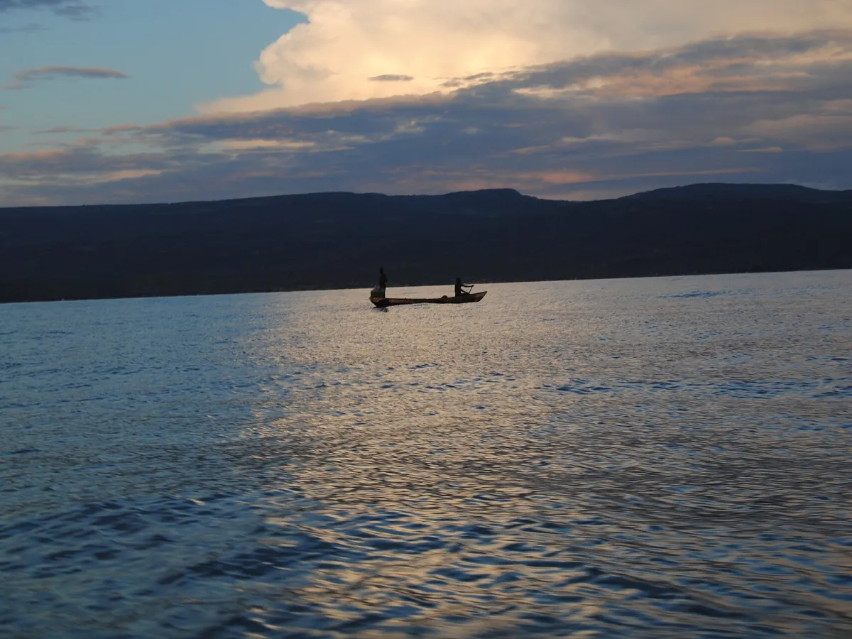 Canoeing past an elephant on the Lower Zambezi.