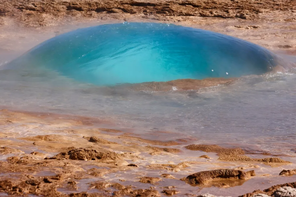 Strokkur erupting in the Geysir geothermal field.