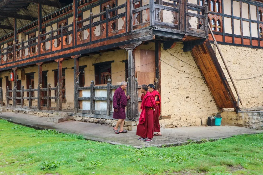 A temple and buckwheat fields in the Bumthang valley.