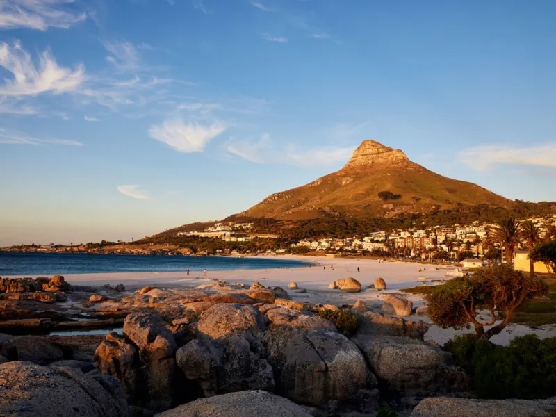 Table Mountain rising above Cape Town and the Atlantic.