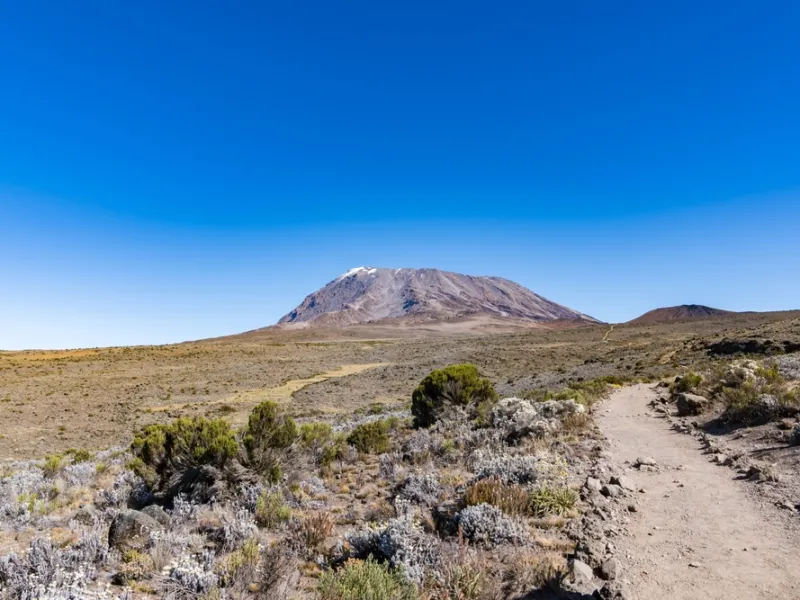 The view of Kilimanjaro from a plane window on approach to JRO.